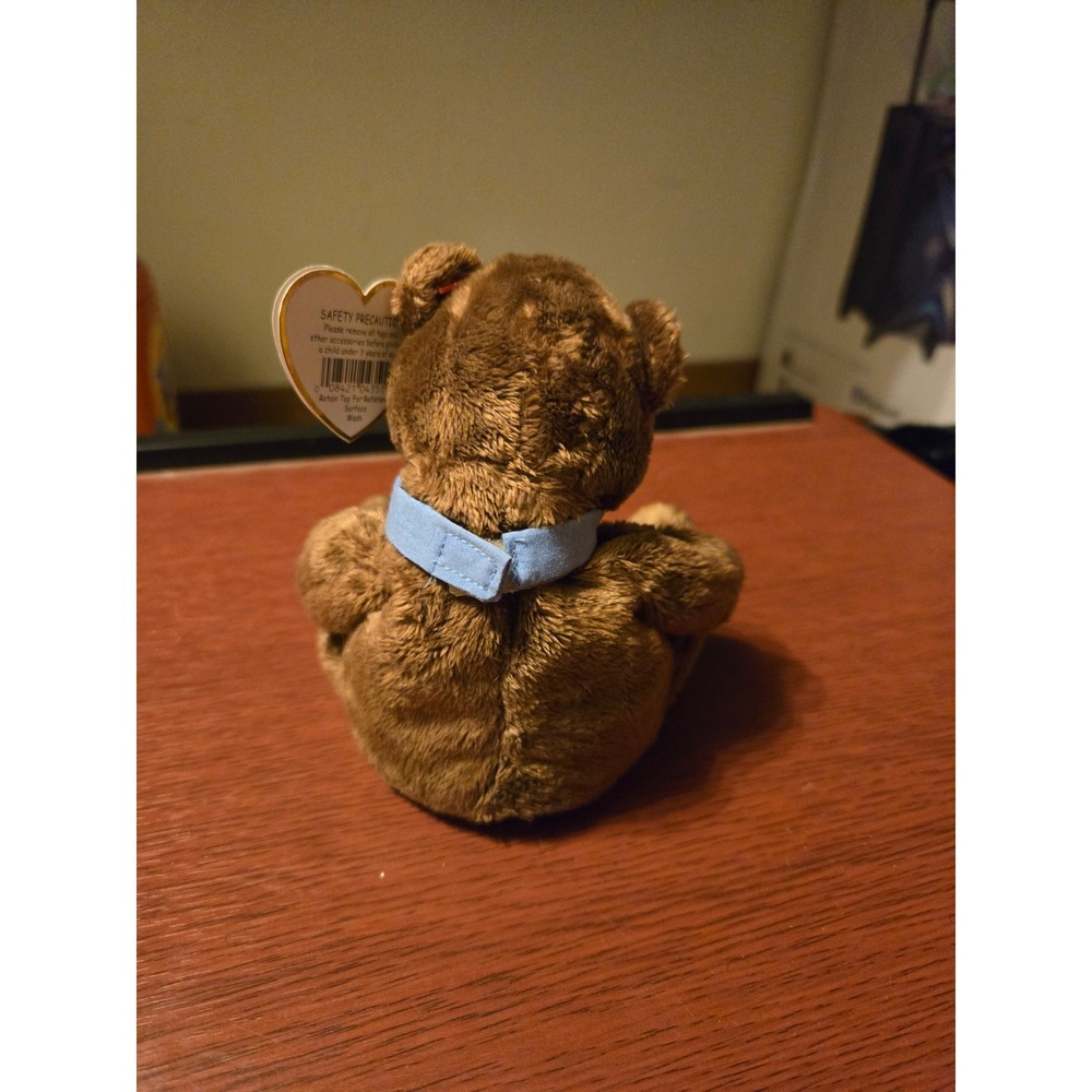Ty Beanie Baby Hero the Bear Brown Plush with Blue Polka Dot Tie Collectible Toy - Picture 2 of 4